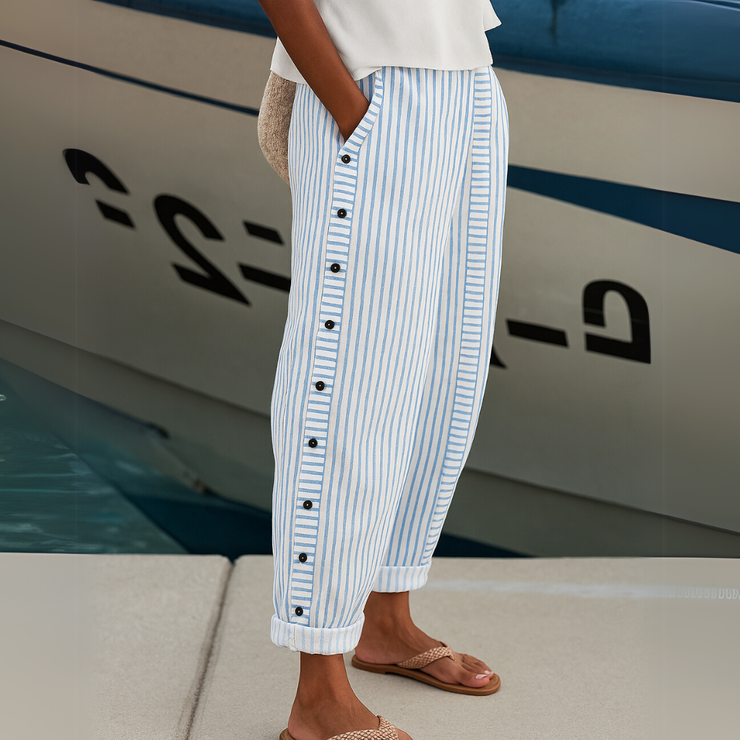 Caitlin | Chic Striped Button Trousers