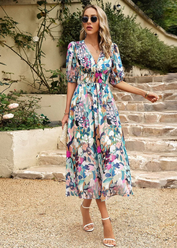 Estella | Elegant Floral Midi Dress