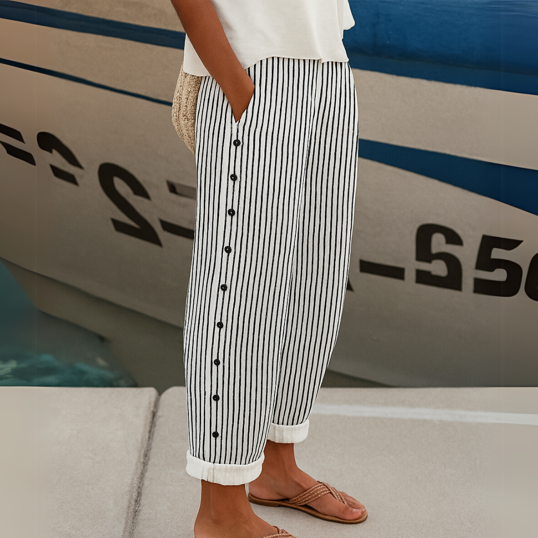 Caitlin | Chic Striped Button Trousers