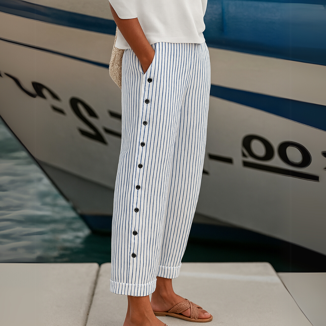 Caitlin | Chic Striped Button Trousers