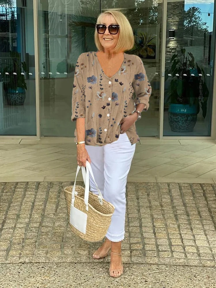 Teresa Chic Floral Button-Up Blouse