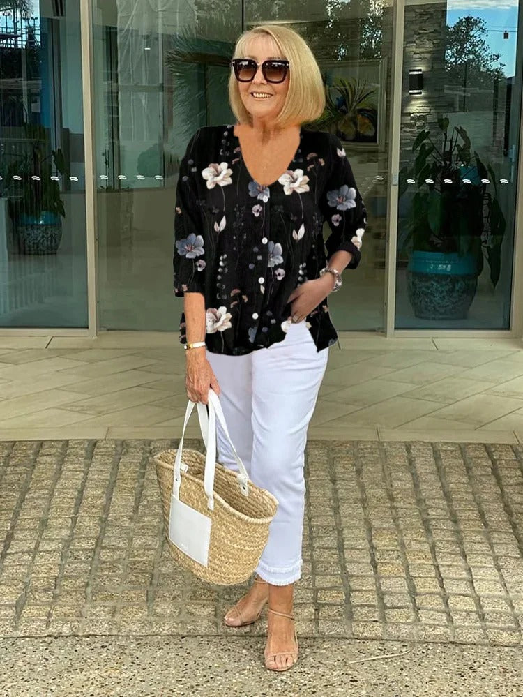Teresa Chic Floral Button-Up Blouse