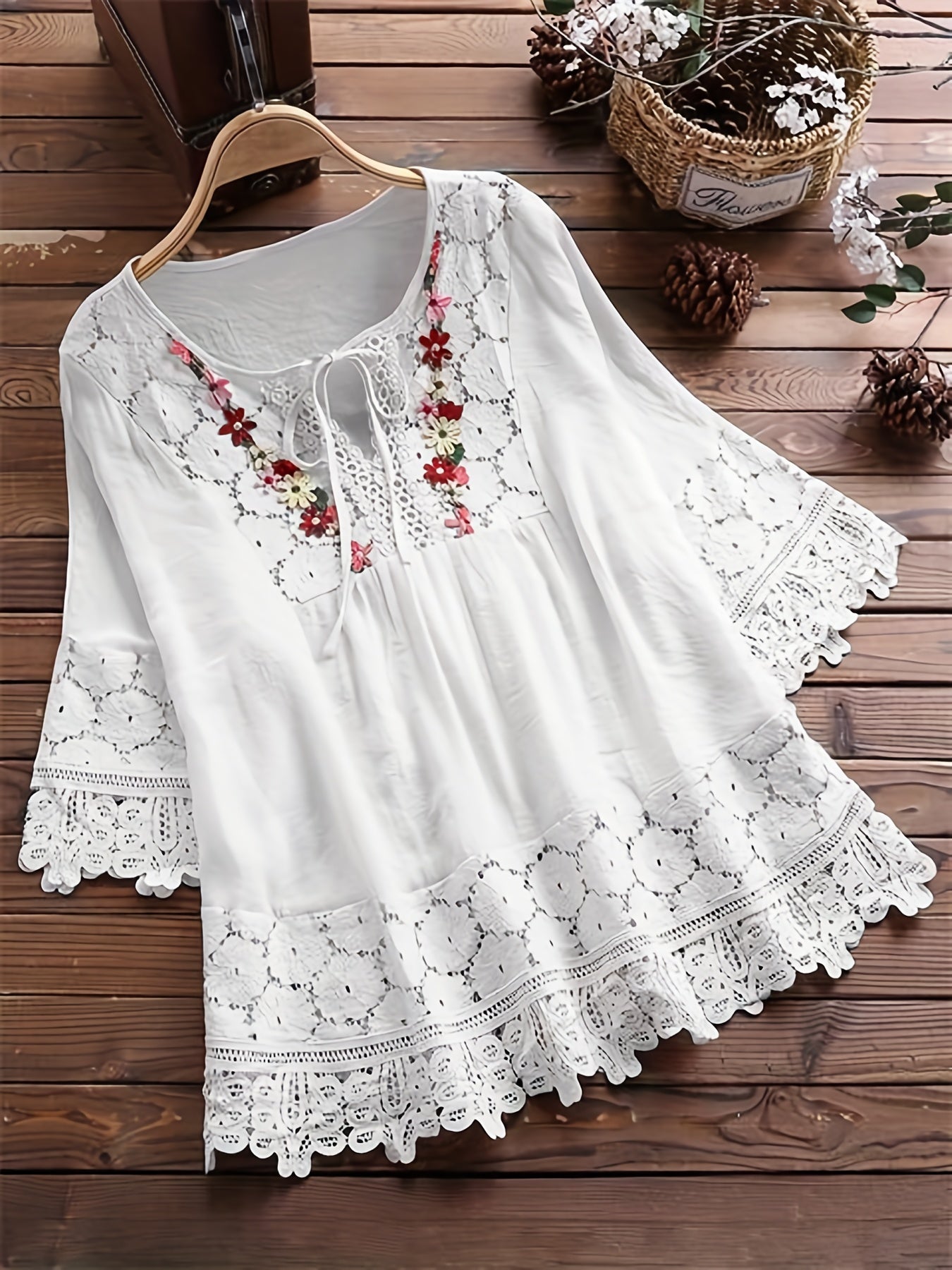 Chic V-Neck Blouse with Elegant Lace Patchwork
