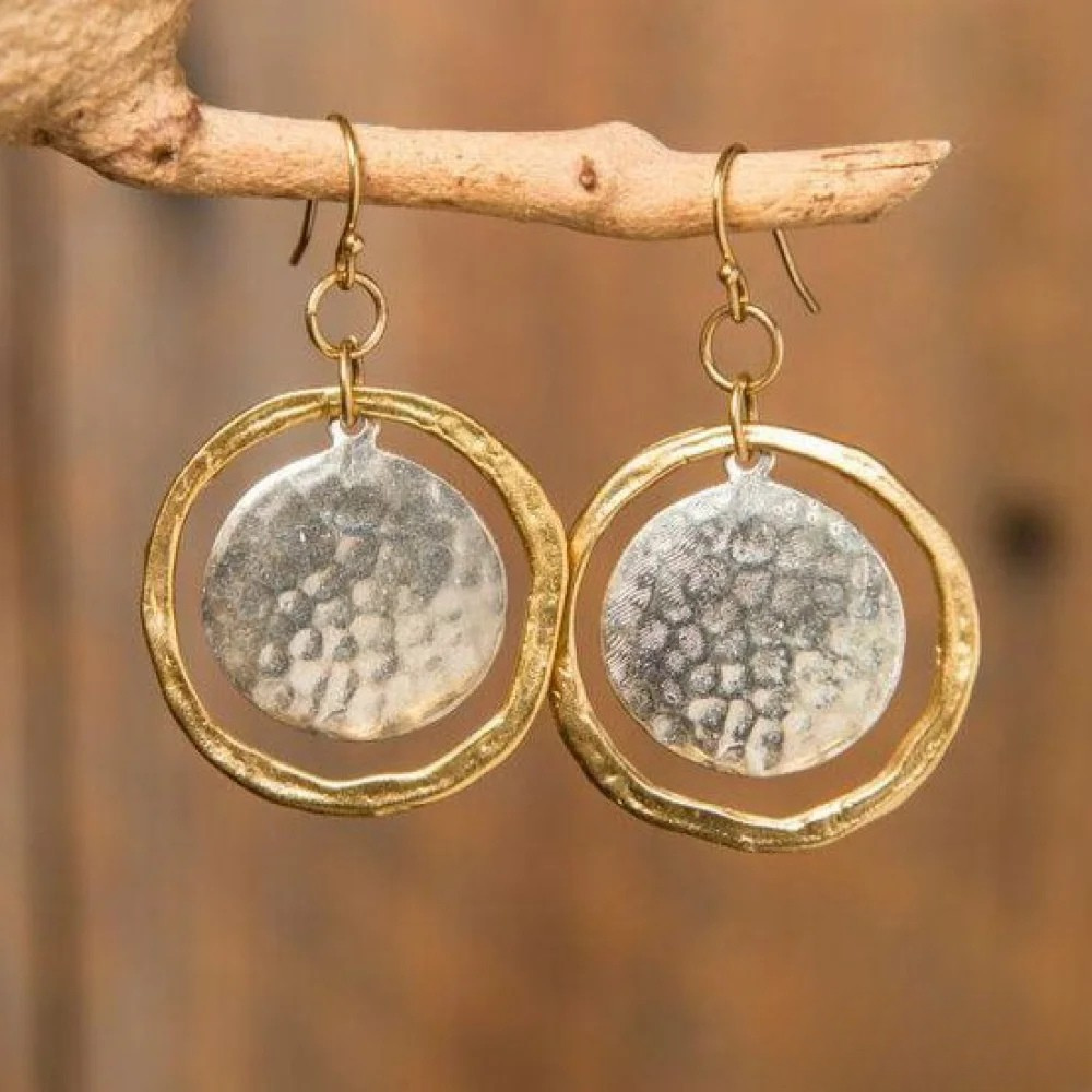 Antique Round Gold and Silver Earrings