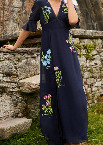 Naomi | Elegant Navy Blue Dress with Floral Embroidery