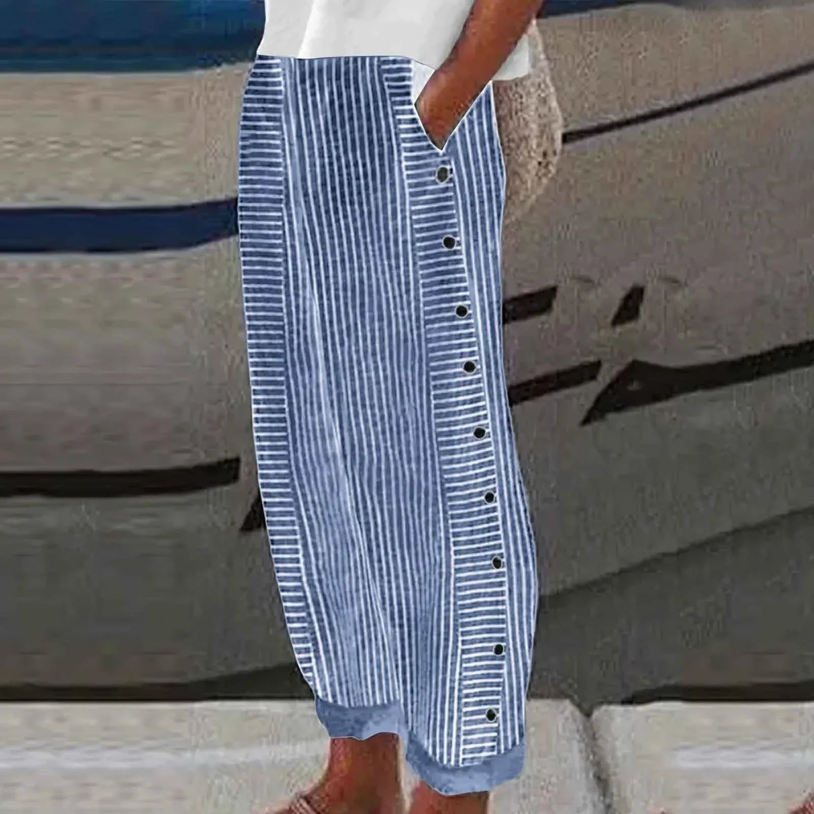 Anna - Striped Seabreeze Button Trousers