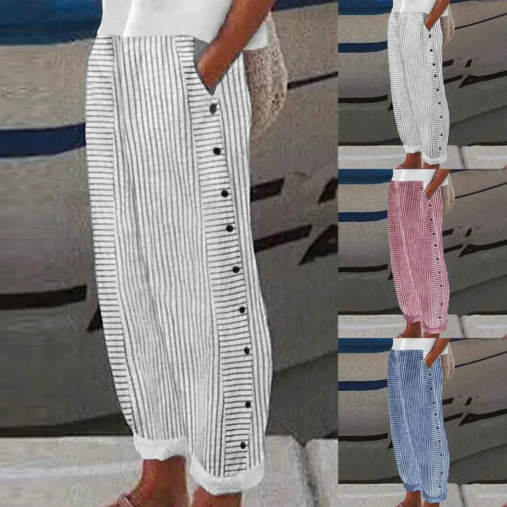 Anna - Striped Seabreeze Button Trousers