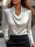 Chic Satin Blouse Featuring a Draped Neckline
