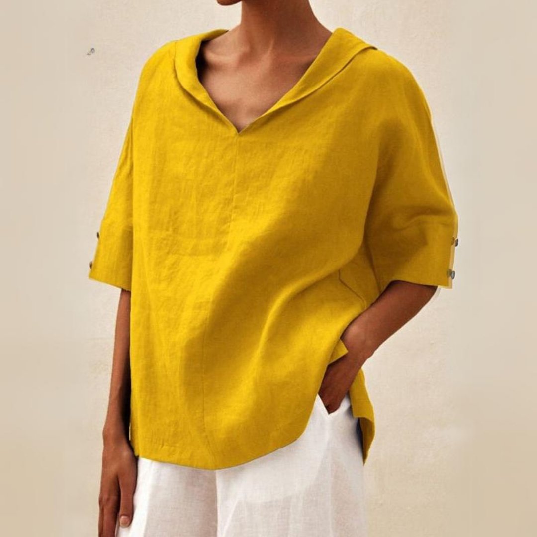 Clare Luxe Linen V-Neck Blouse for Everyday Elegance